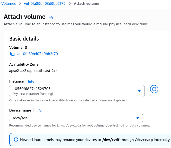 Attaching EBS volume to EC2 instance