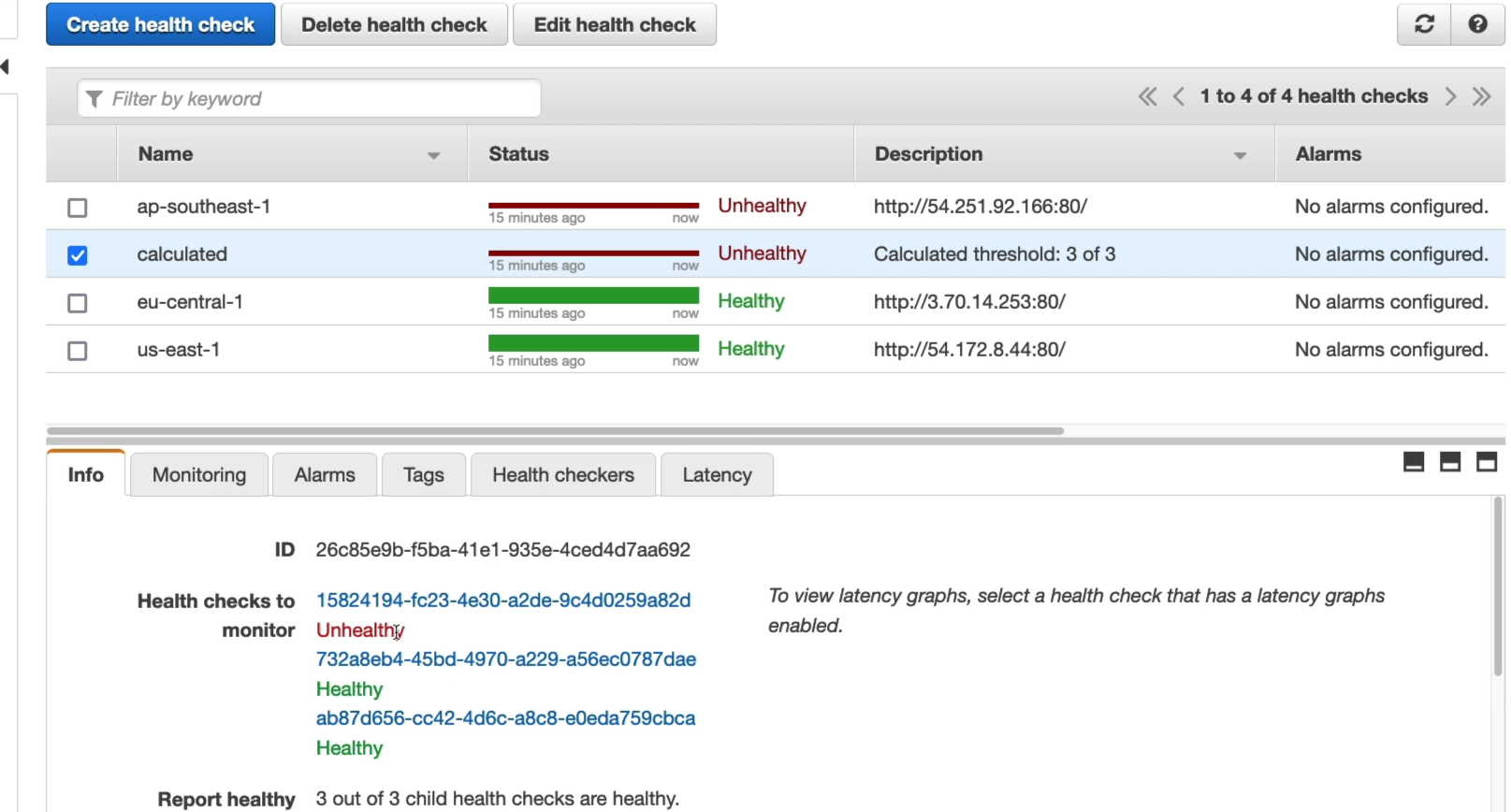Calculated health check with 3 out of 3 healthy threshold