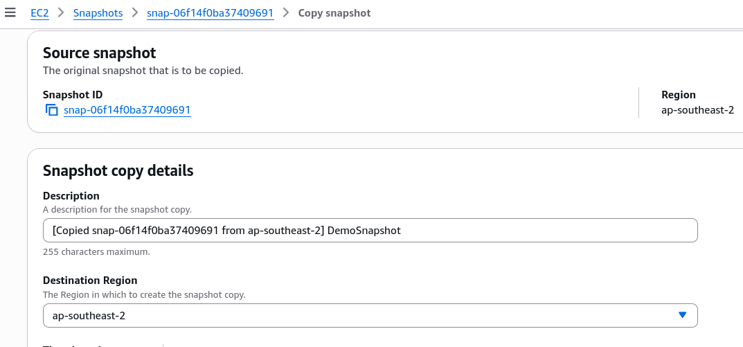 Copy Snapshot to Another Region