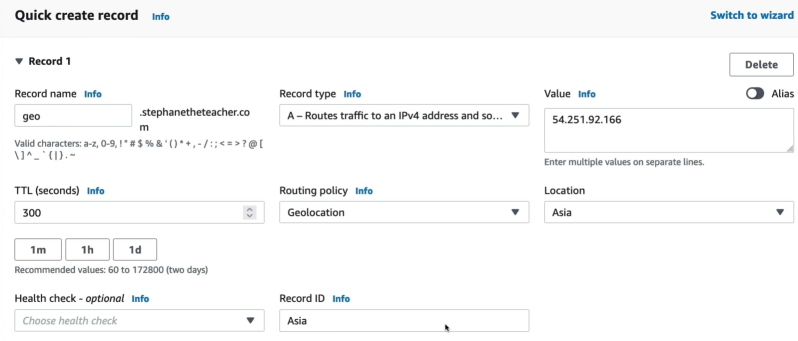 Create Geolocation-based routing records