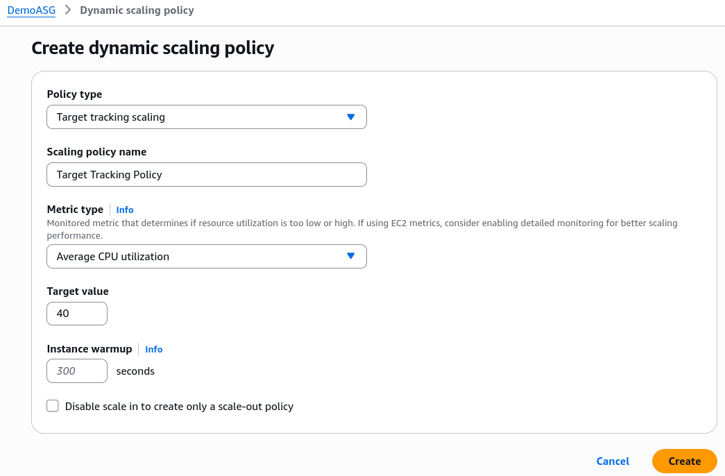 Creating Target Tracking Policy